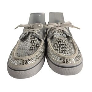 Womens Silver Sequin Boat Shoes, Slip On Loafers, Casual Comfort Flats sz 9